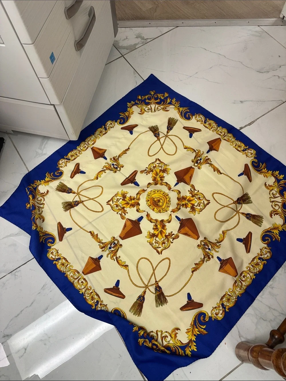 Luxury Blue & Cream Decorative Silk-Feel Scarf for Home Dining/#010 (earc 81226)